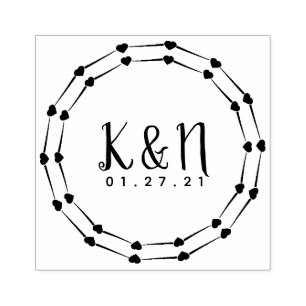Round Circular Heart Initial Logo Wedding Stamp