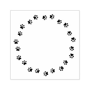 Round, circular paw print border rubber stamp