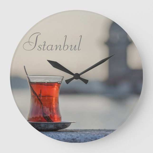 Round Clock. Istanbul - Turkish Tea photography. Large Clock (Front)