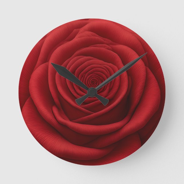 Round Clock - Red Rose Flower (Front)
