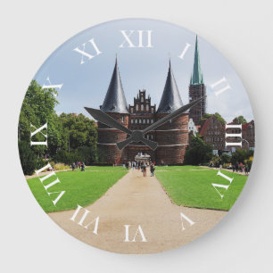 Round clock Roman numerals Lübeck Holstentor