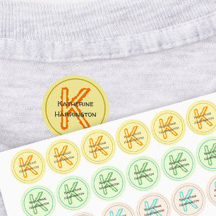Round Clothing Labels Initial Name Template Kids