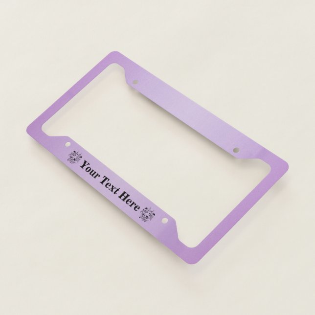 Round Clusters Black Abstract Flowers Purple License Plate Frame (3/4)