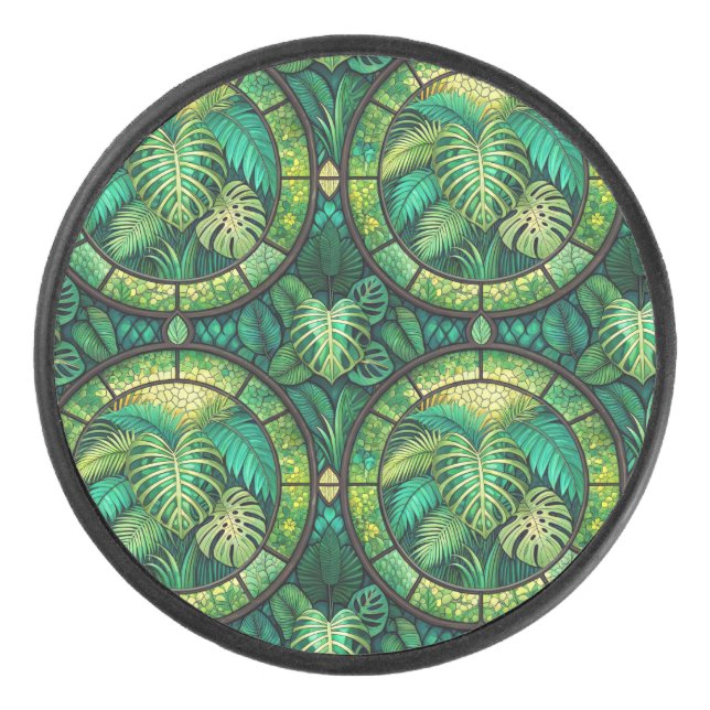 Round coaster featuring a vibrant floral pattern  hockey puck (Front)