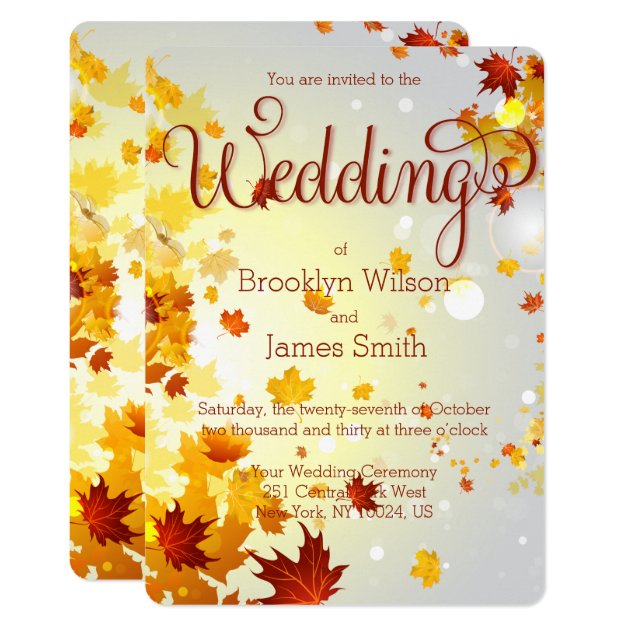 Round Colorful Fall Wedding Invitations Leaves