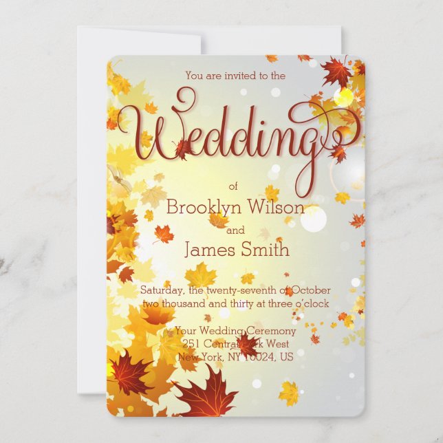 Round Colorful Fall Wedding Invitations Leaves (Front)