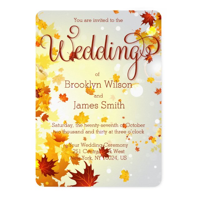 Round Colorful Fall Wedding Invitations Leaves