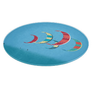Round Colorful Kite Surfing Cutting Board