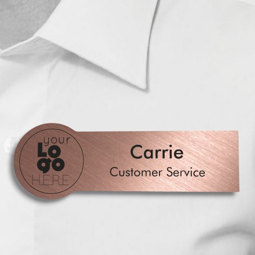 Round Company Logo Metallic Brushed Copper Nametag Name Tag