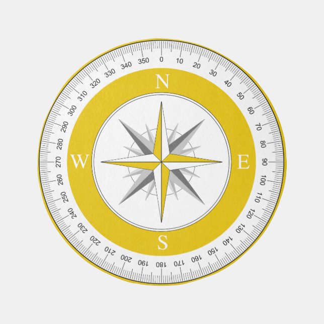Round Compass Rug Yellow Nautical Sailing Decor (Front)