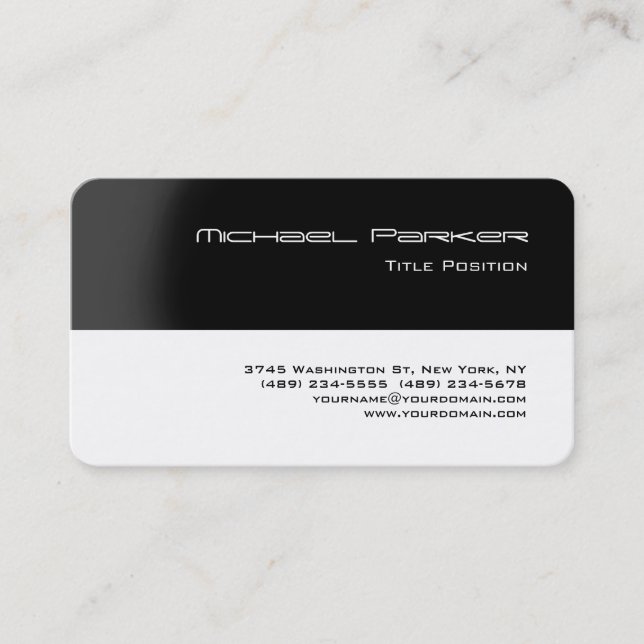 Round Corner Black Grey White Professional Modern Business Card (Front)