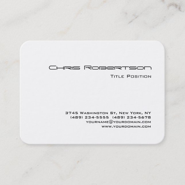 Round Corner Black White Chubby Business Card (Front)