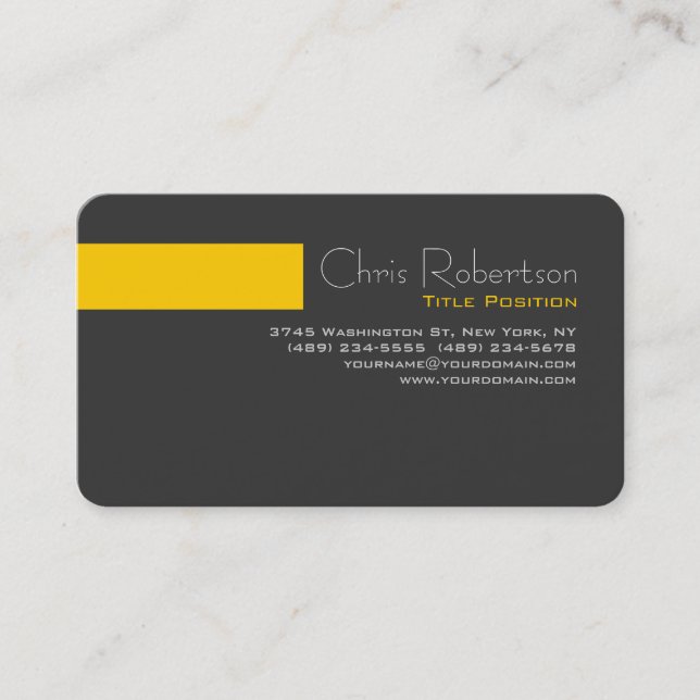 Round Corner Gray Yellow Stripe Business Card (Front)