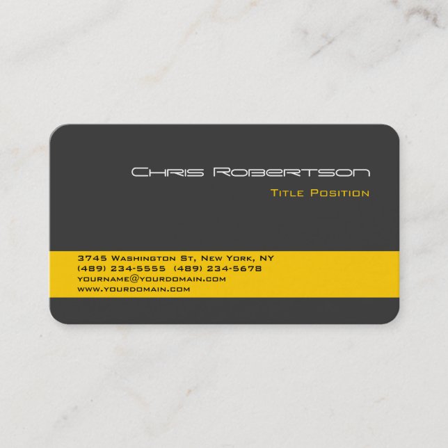 Round Corner Gray Yellow Stripe Business Card (Front)