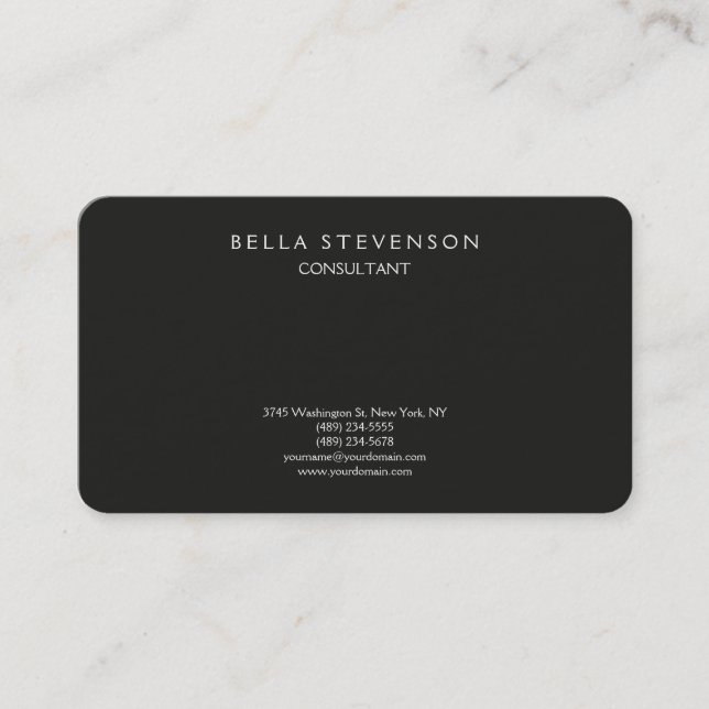 Round Corner Grey Plain Simple Minimalist Stylish Business Card (Front)