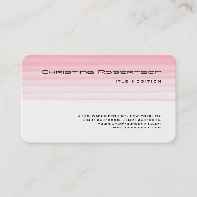 Round Corner Pink White Charming Feminine Business Card (Front)