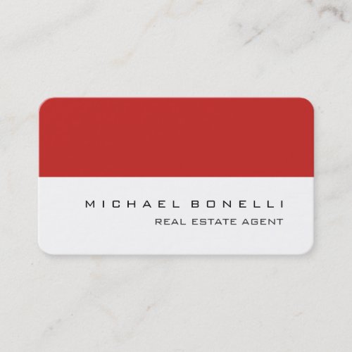 Round Corner Red White Real Estate Agent Business Card