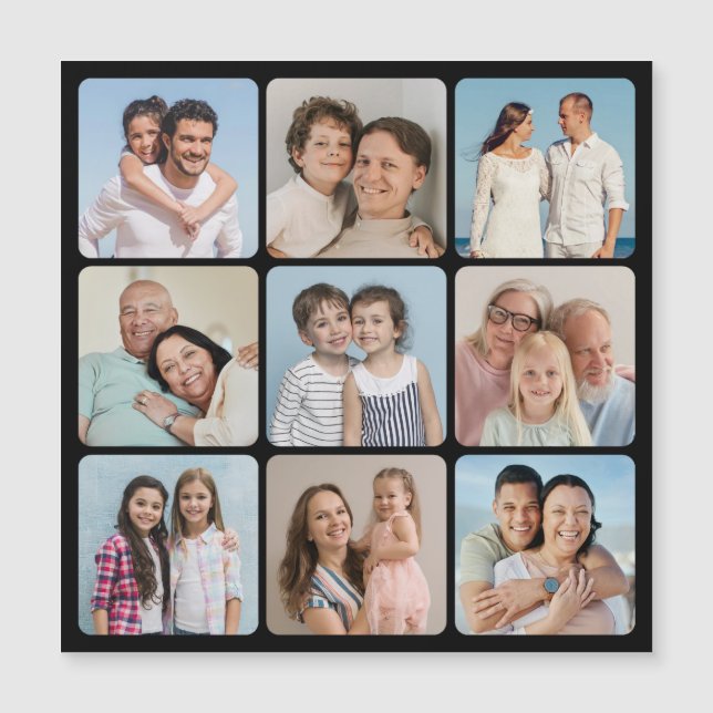 Round Corners 9 Photo Collage Magnetic Card (Front)