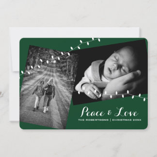 Round Corners Green Peace & Love Christmas Photos Holiday Card