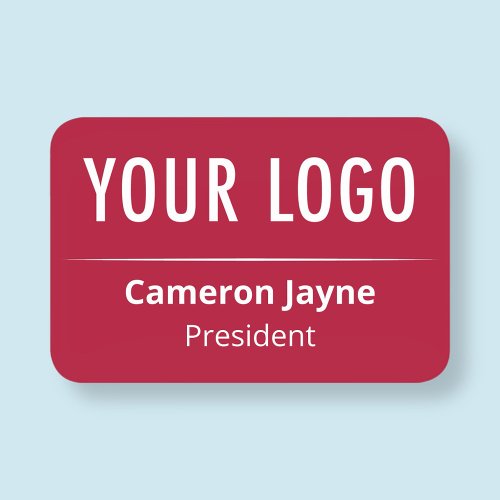 Round Corners Red Name Tag with Logo Magnet or Pin