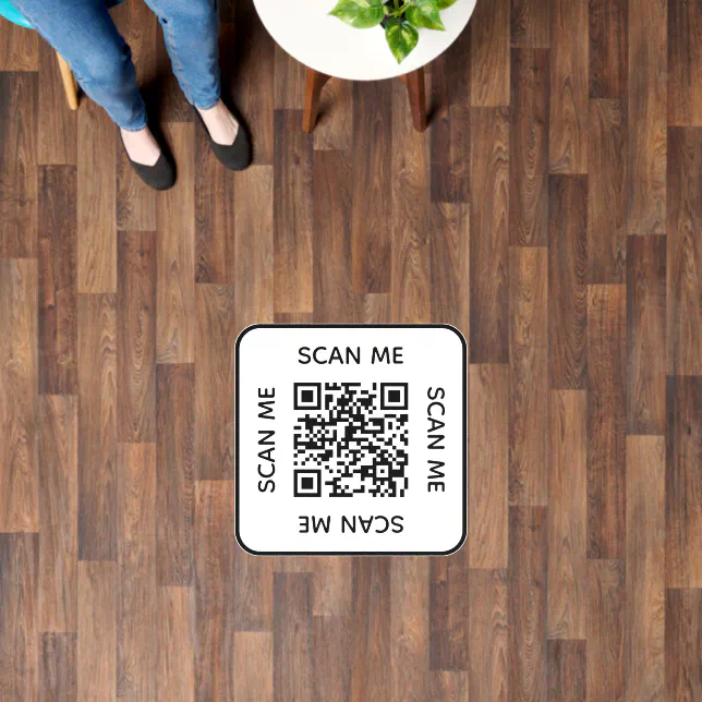 Qr Code Sticker Rounded Corners Round Corners Scan Me QR Code Black & White Floor Decals | Zazzle