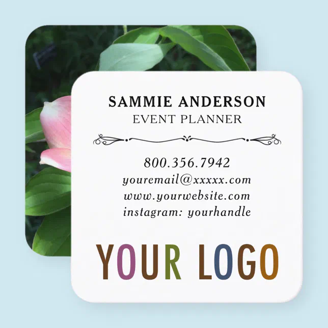 Round Corners with Logo & Photo Modern Square Business Card | Zazzle