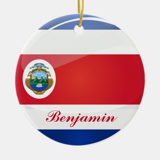 Round Costa Rican Flag Ceramic Ornament (Front)