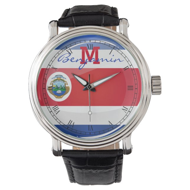 Round Costa Rican Flag Watch (Front)