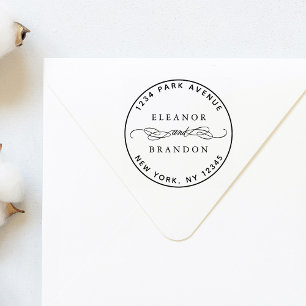 Round Couple Names Wedding Return Address Rubber Stamp
