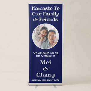 Round Couple Photo Blue And White Wedding Welcome Retractable Banner