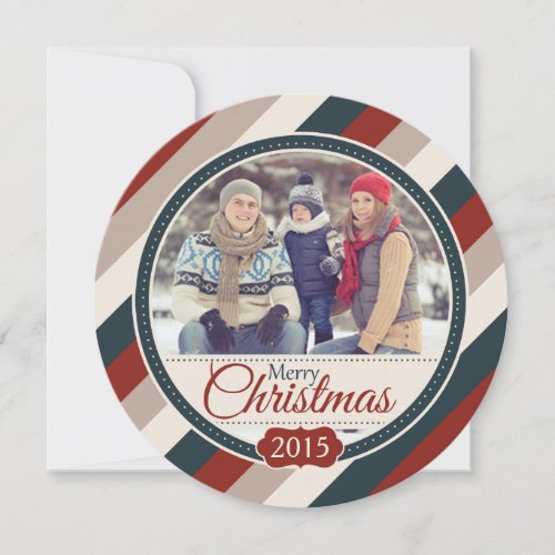 Round Cozy Stripes Christmas Photo Flat Card