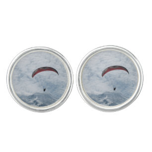 Round Cufflinks, Silver Plated - Paraglider Cufflinks