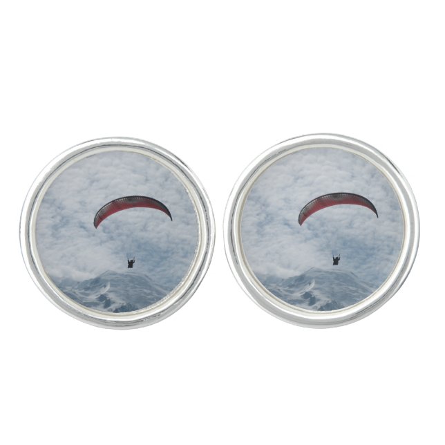 Round Cufflinks, Silver Plated - Paraglider Cufflinks (Front)