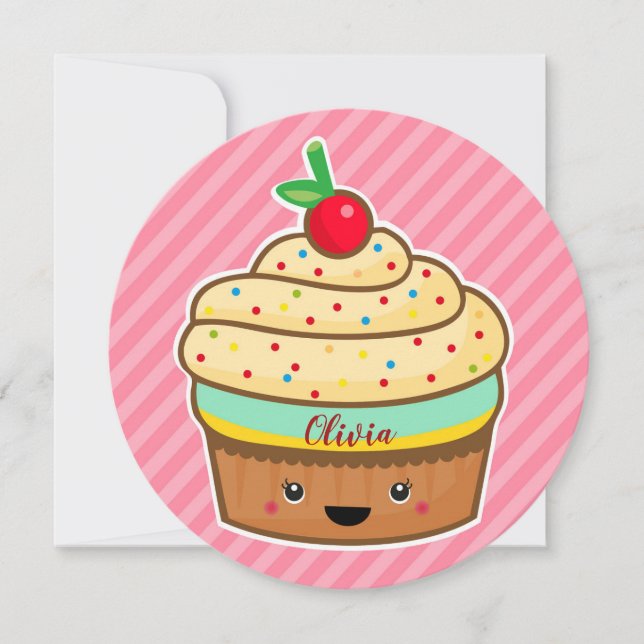 Round cupcake card with name (Front)