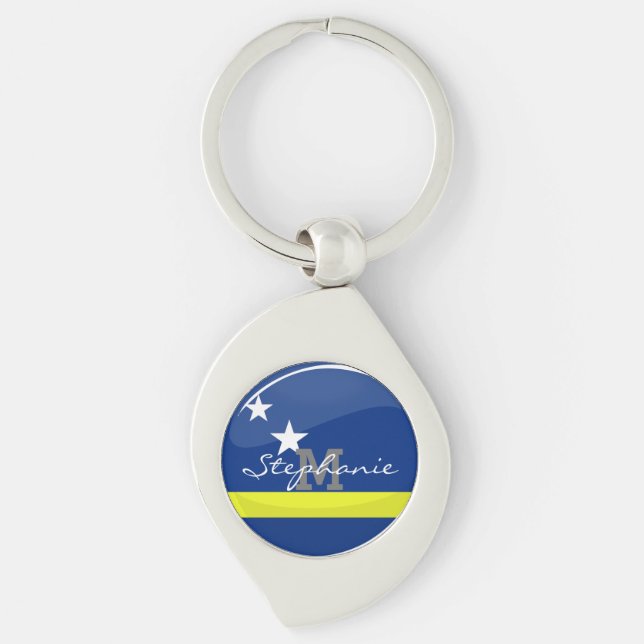 Round Curacao flag Keychain (Front)