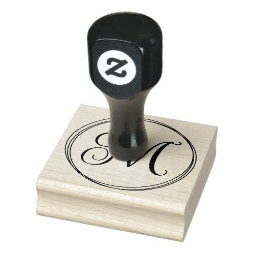 Round Curly Script Monogram Rubber Stamp