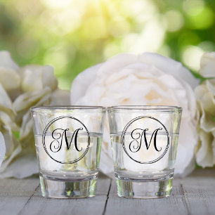 Round Curly Script Monogram Shot Glass