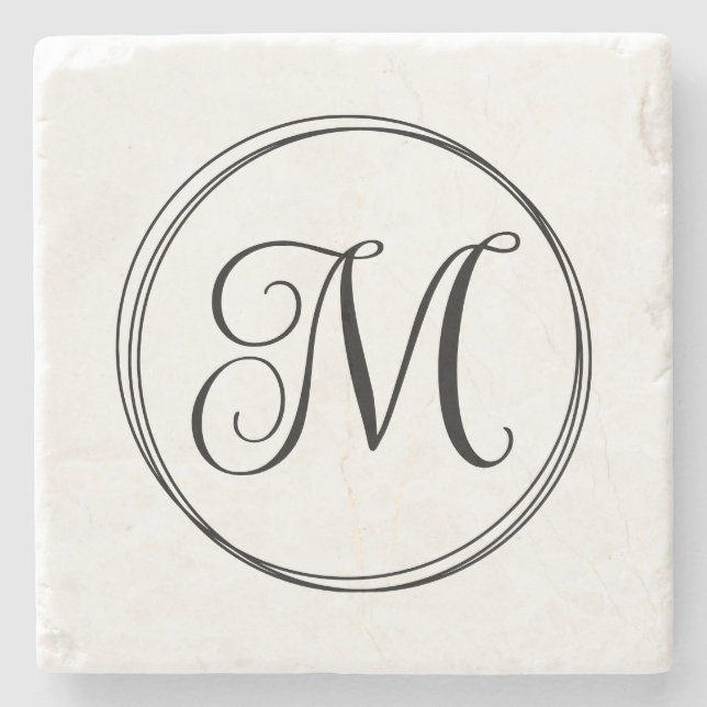 Round Curly Script Monogram Stone Coaster (Front)