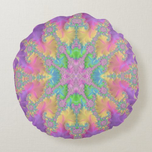 Round cushion pastel pink purple blue green