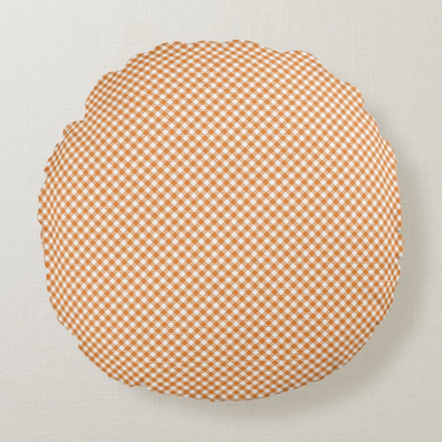 Round cushion with a brown and white gingham  (Front)