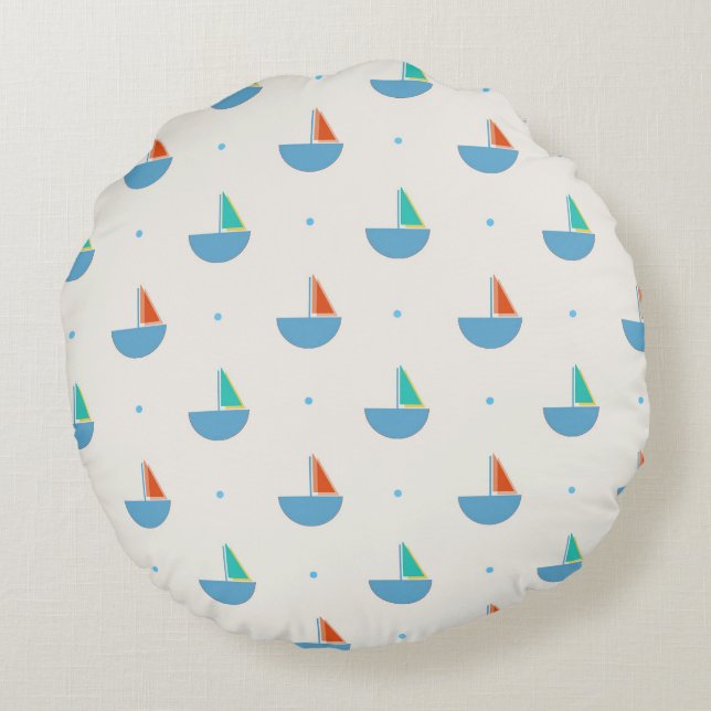 Round cushion with a pattern of small boats (Back)