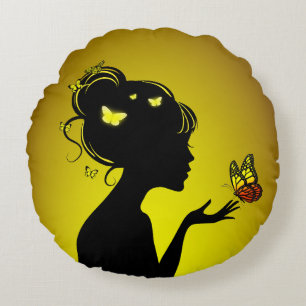 Round cushions The woman yellow butterflies