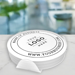 Round Custom Black Business Logo Company Branded Coaster Set