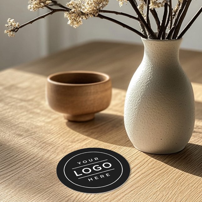 Round Custom Black Business Logo Minimal Paper Coaster (Creator Uploaded)