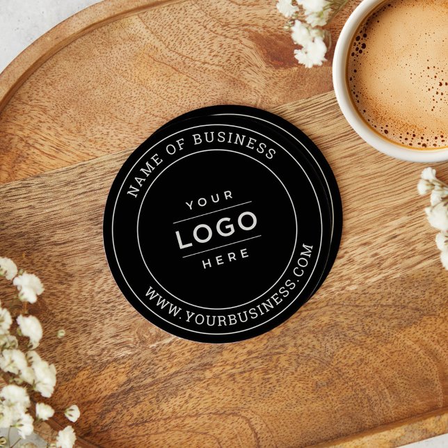 Round Custom Black Business Logo Website Paper Coaster (Creator Uploaded)