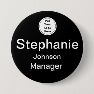 Round Custom Business Logo Black Name Tag Badge Button