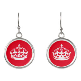 Round custom color dangle earrings with crown logo