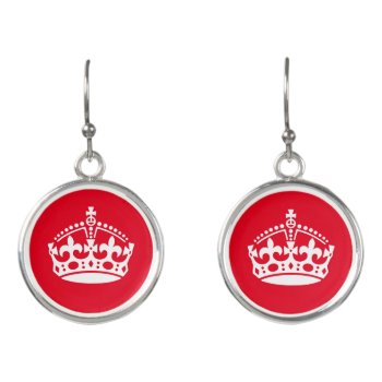 Round Custom Color Dangle Earrings With Crown Logo by keepcalmmaker at Zazzle