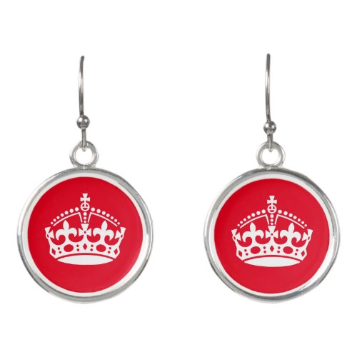 Round custom color dangle earrings with crown logo