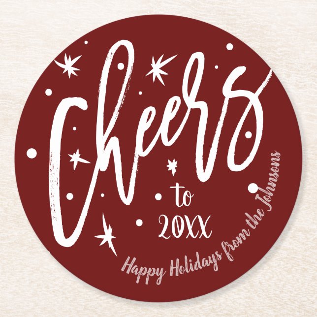Round Custom Family Name | Cheers to New Year Round Paper Coaster (Front)